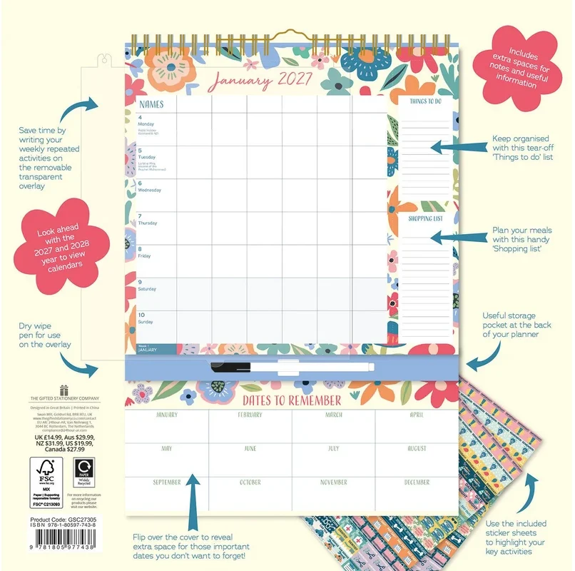 Floral weekly family planner 2027 – koledar 30x30 - naslovnica knjige - Felix.si knjigarna Floral weekly family planner 2027 – koledar 30x30 - Image 2