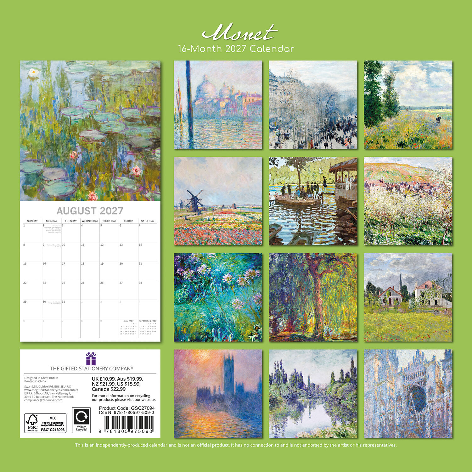 Monet 2027 - koledar 30x30 - naslovnica knjige - Felix.si knjigarna Monet 2027 - koledar 30x30 - Image 2